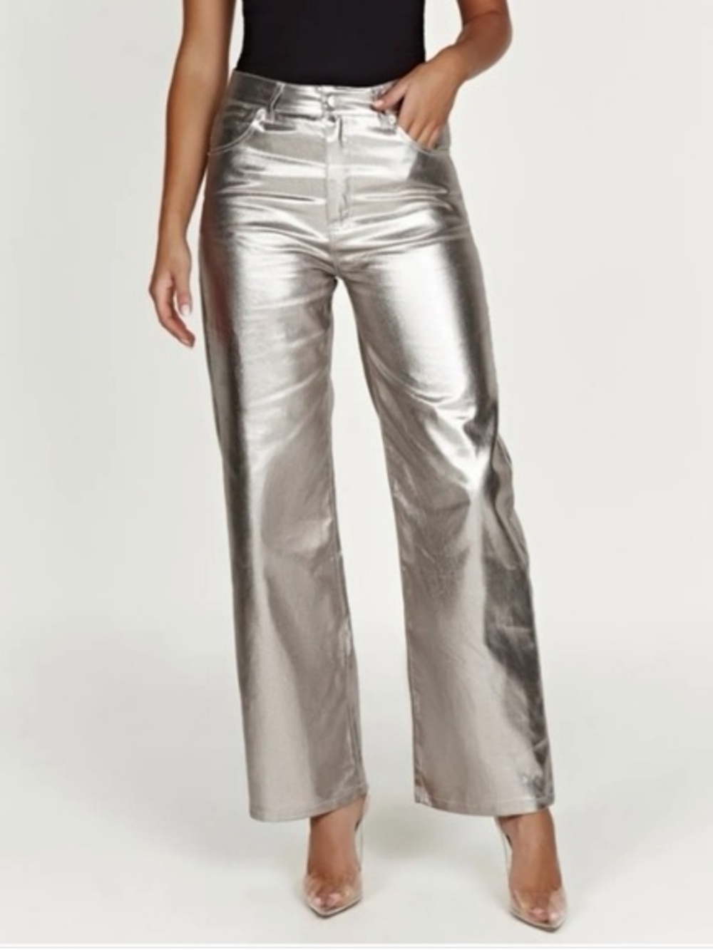 MESHKI silver Minnie metallic straight Jean